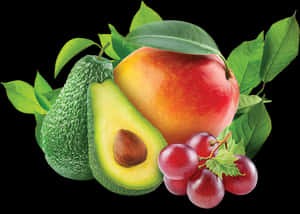 Assorted Fresh Fruits Black Background PNG with transparent background