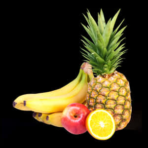 Assorted Fresh Fruits Black Background PNG image with transparent background
