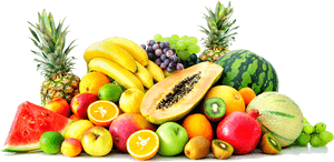 Assorted Fresh Fruits Display PNG image with transparent background