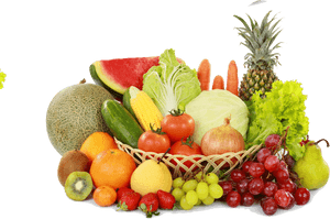 Assorted Fresh Fruitsand Vegetables Basket PNG with transparent background