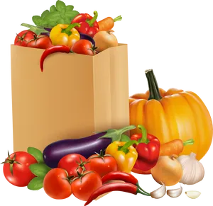 Assorted Fresh Vegetablesin Paper Bag PNG Image
