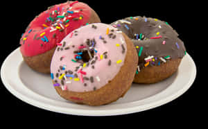 Assorted Frosted Donutson Plate PNG image with transparent background