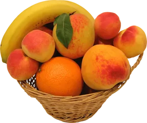 Assorted Fruit Basket Peaches Oranges Bananas PNG Image