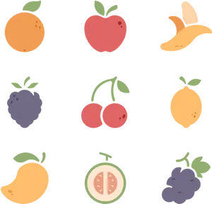 Assorted Fruit Icons Set PNG Image