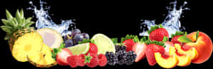 Assorted Fruits Splash Banner PNG with transparent background