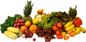 Assorted Fruitsand Vegetables Display PNG with transparent background