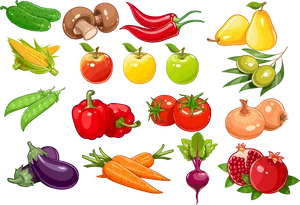 Assorted Fruitsand Vegetables Illustration PNG Image