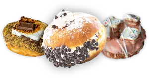 Assorted Gourmet Donuts Display PNG Image