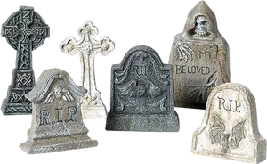 Assorted Halloween Tombstones Collection PNG Image