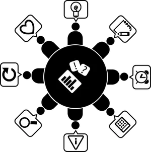 Assorted Icons Black Background PNG Image