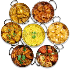 Assorted Indian Curriesand Rice PNG Image