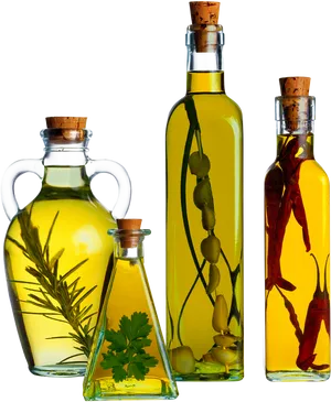 Assorted Infused Olive Oil Bottles PNG Image