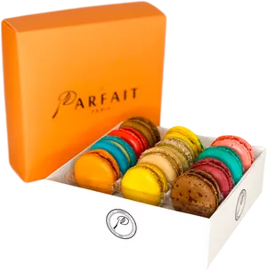 Assorted Macaronsin Branded Box PNG Image