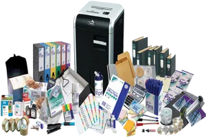 Assorted Office Supplies Collection PNG Image