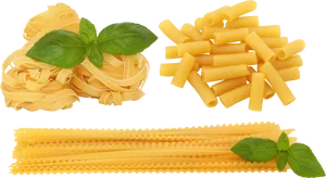 Assorted Pasta Types With Basil Leaves PNG Image