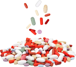 Assorted Pillsand Capsules Falling PNG Image