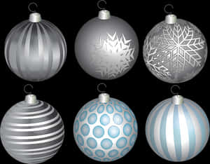 Assorted Silver Christmas Ornaments PNG with transparent background