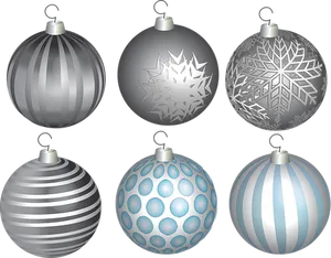 Assorted Silver Christmas Ornaments PNG Image