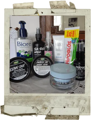 Assorted Skincare Products Polaroid PNG Image