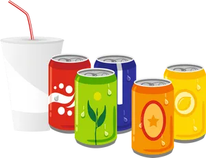 Assorted Soda Cansand Cupwith Straw PNG Image