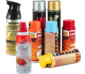 Assorted Spray Paint Cans Collection PNG Image