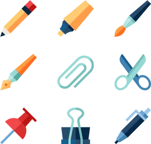 Assorted Stationery Icons Set PNG Image