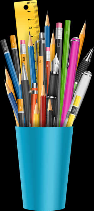 Assorted Stationery Itemsin Cup PNG image with transparent background