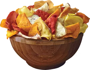 Assorted Vegetable Chipsin Wooden Bowl PNG Image