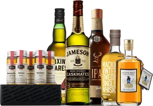 Assorted Whiskey Bottles Collection PNG Image