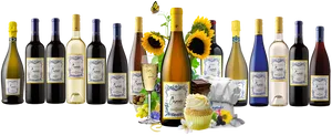 Assorted Wine Collection Sunflowers PNG Image