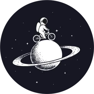 Astronaut Biking Across Ringed Planet PNG Image