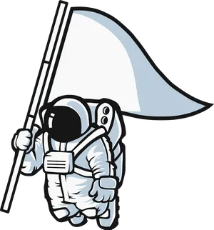 Astronaut Cartoon Holding Flag PNG Image