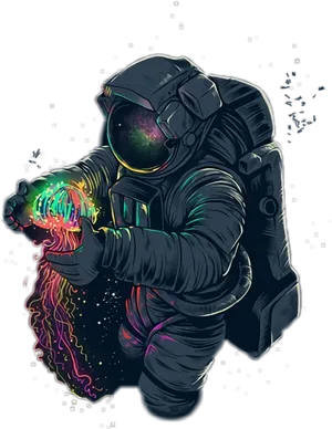 Astronaut Holding Cosmic Energy Illustration PNG Image