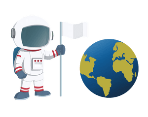 Astronaut Holding Flag Beside Earth PNG image with transparent background