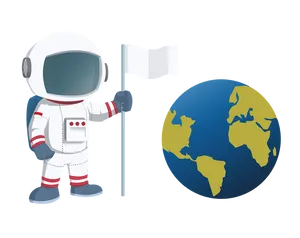 Astronaut Holding Flag Beside Earth PNG Image