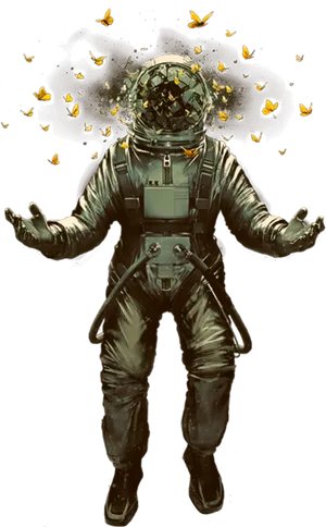 Astronaut Surreal Butterfly Escape PNG Image