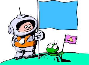 Astronautand Alien Friends Cartoon PNG Image