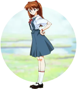 Asuka Langley School Uniform Pose PNG Image