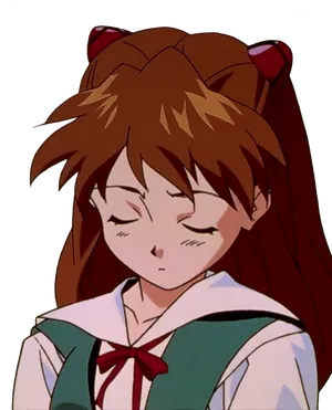 Asuka Langley Smiling Closed Eyes PNG Image