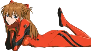 Asuka Laying Down Evangelion PNG Image