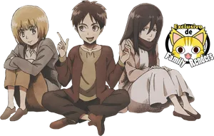 Attackon Titan Characters Sitting Together PNG Image