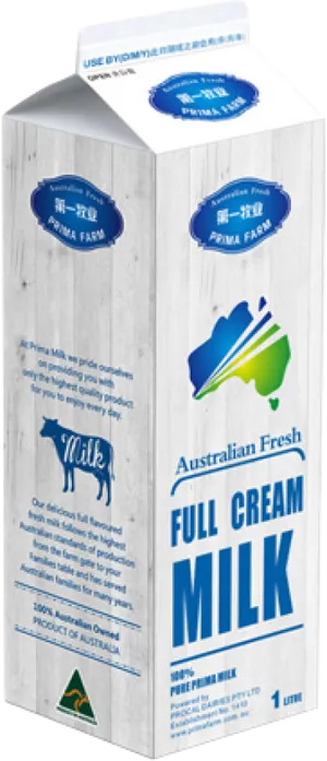 Australian Fresh Full Cream Milk Carton PNG Image