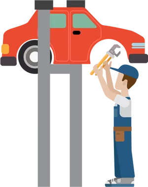 Auto Mechanic Workingon Car PNG Image