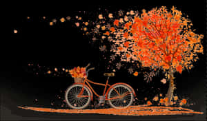 Autumn Bicycleand Falling Leaves PNG image with transparent background