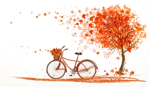 Autumn Bicycleand Falling Leaves PNG Image