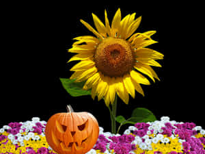Autumn Halloween Sunflower Pumpkin PNG image with transparent background