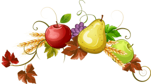 Autumn Harvest Fruitsand Wheat Illustration PNG with transparent background