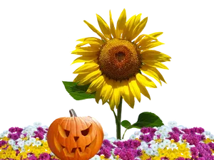 Autumn Harvest Sunflowerand Pumpkin PNG Image