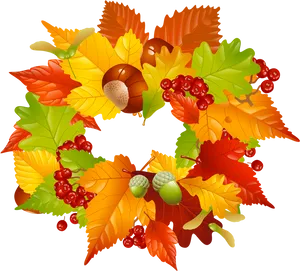 Autumn Leaves Wreath Illustration PNG Image