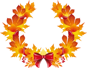 Autumn Leaves Wreathwith Red Bow PNG Image